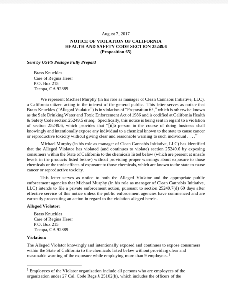 brass knuckles prop 65 complaint page 1