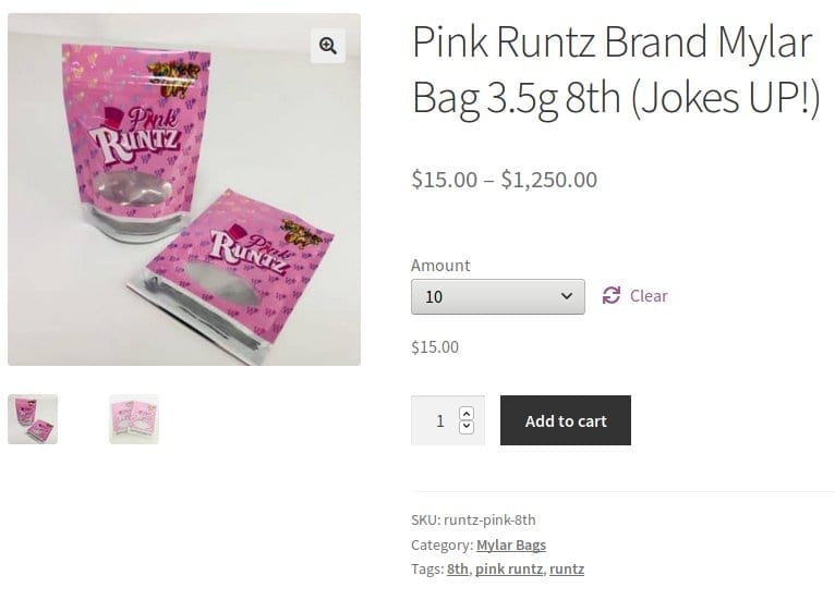 Runtz brand mylar flower bag packaging