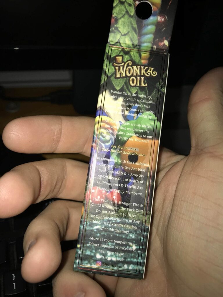 Wonka oil fake vape cart packaging